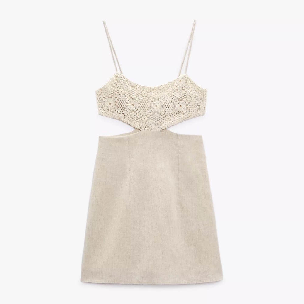 Zara Crochet Dress With Contrast Cutout Detail